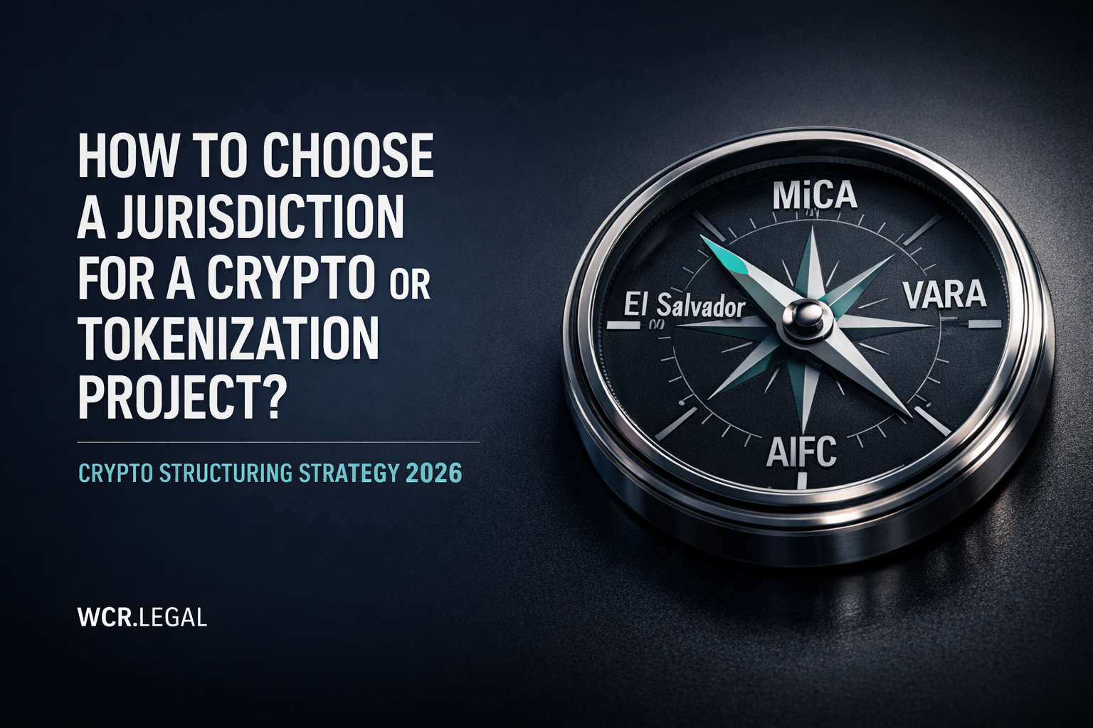 Компас с направлениями: MiCA / VARA / AIFC / El Salvador / Offshore